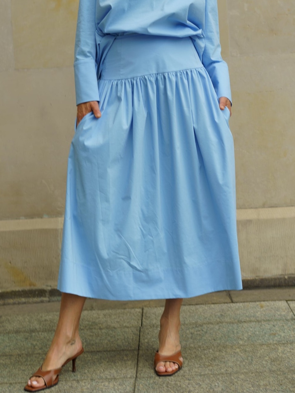 NEW Monica Nera Summer Skirt Baby Blue Cotton Poplin Sustainable Slow Fashion M